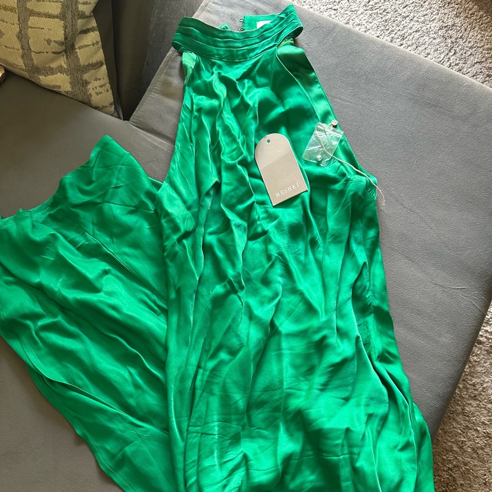 Meshki Claire Satin Drape Back Maxi Dress - Green